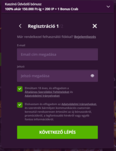 A regisztráció menete a Malina kaszinó